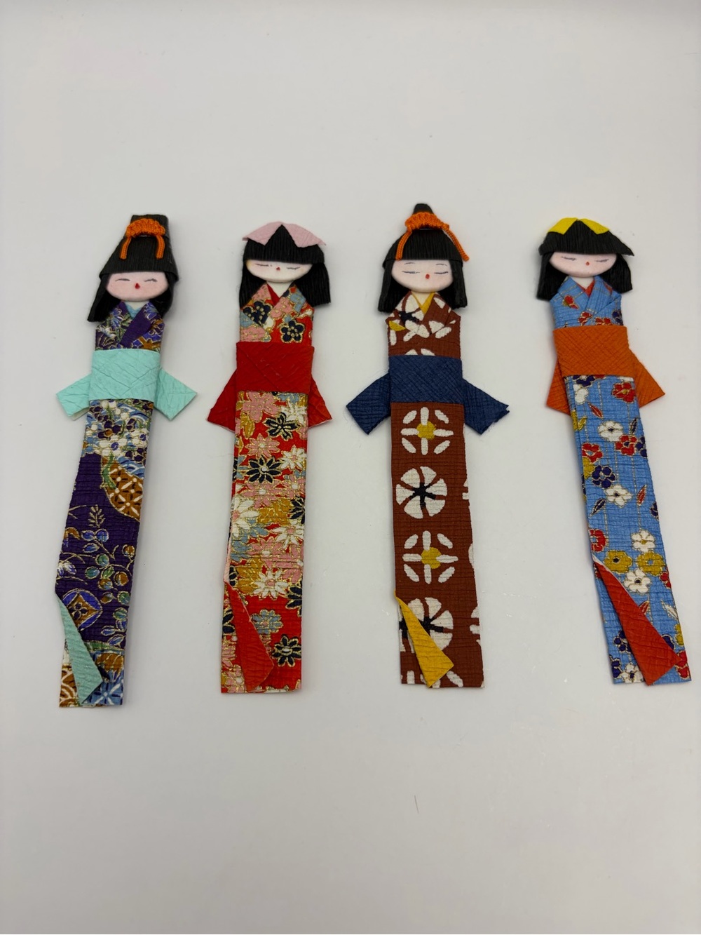 Vintage Japanese Geisha Kimono Folded Paper Origami Bookmark Doll. Colors & FUN!